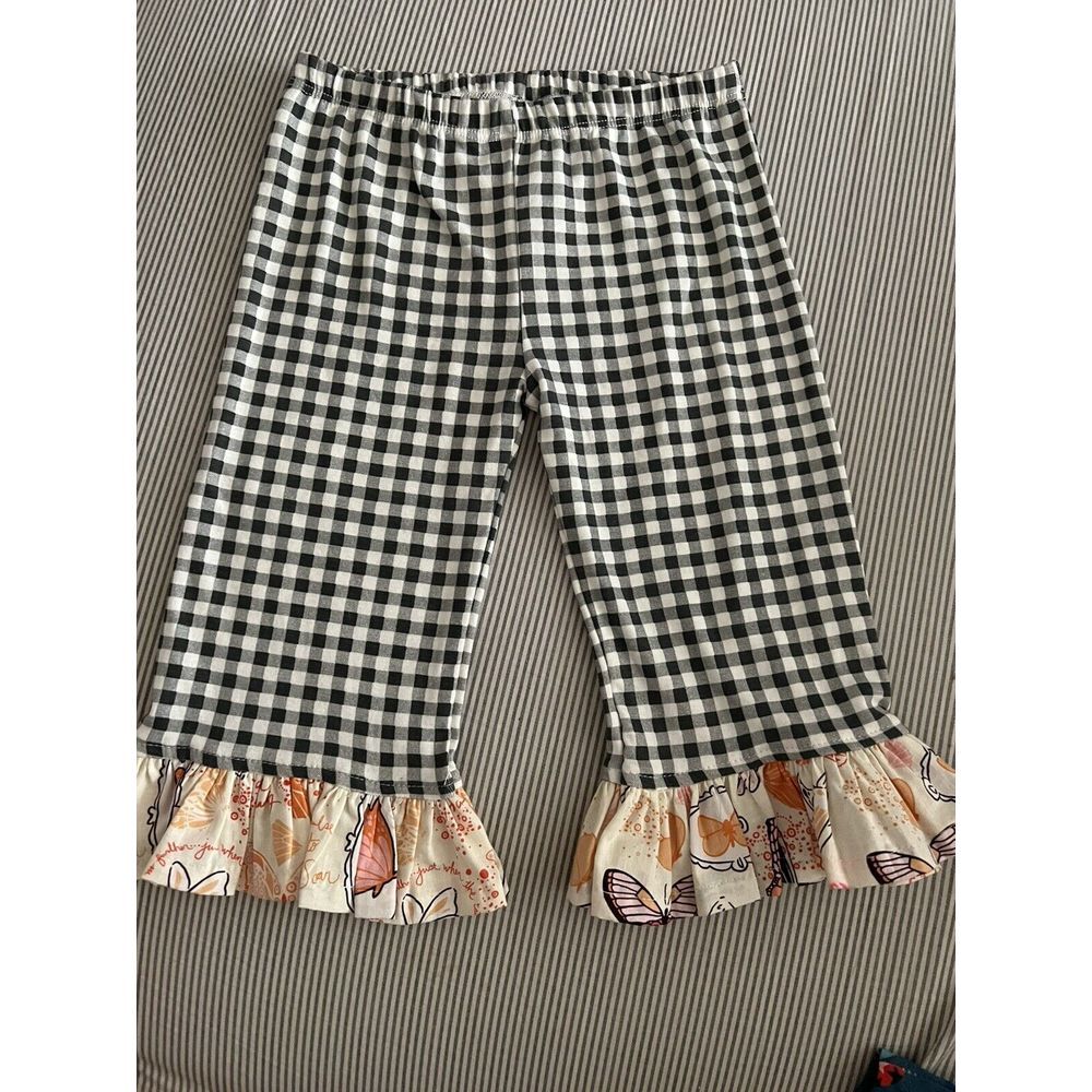 Giggle Moon‎ Size 6 Pants Butterflies Gray Gingham 20